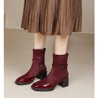 Women's Side Zipper Boot High Heel Short Boot Winter Mid-Calf Boot Chinese Style National Wedding Boot