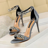 Open Toe Rhinestones Sandals Women New Designer Sexy High Heels Sandals Female Shoes Summer Heeled Sandals