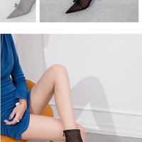 Fashion Women Ankle Boots Pointed Toe Short Pointed Toe Bow Design Thin Low Heels Back Zipper Fashion Boots Air Mesh Boots