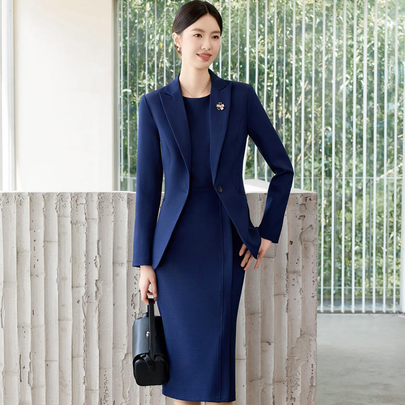 Elegant Professional Suit Dress Two-Piece Set Workwear Beauty Salon Uniform Long Sleeve Formal Outfit Polyester Fiber