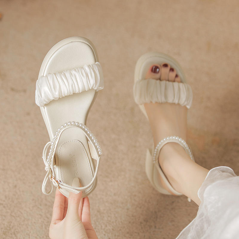 Women's Sandals Summer Fairy Style Thick Heel Waterproof Platform Wide Strap Casual Sweet round Toe PU Leather Rubber Sole