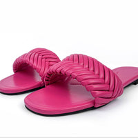 Leather folded style indoor and  outdoor wild beach non-slip women flat slippers casual home durable Mules
