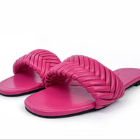 Leather folded style indoor and  outdoor wild beach non-slip women flat slippers casual home durable Mules