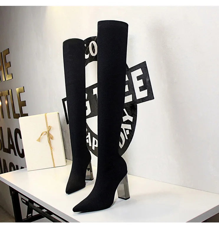 Sexy Slim Over-the-Knee High Heel Knee High Boots Women Long Boots Metal Heel Shoes