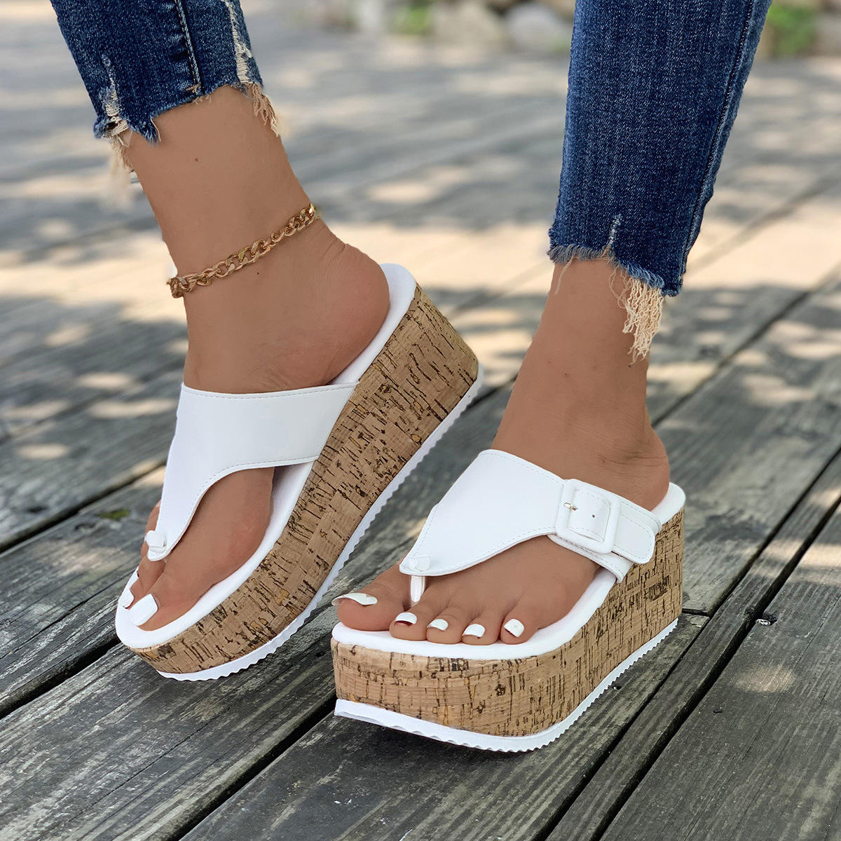 Women's Wedge Platform Sandals Women Summer Shoes Flip Flops Ladies 7.5cm Thick Bottom Casual Slippers Shoe - Natalia Home Fashion