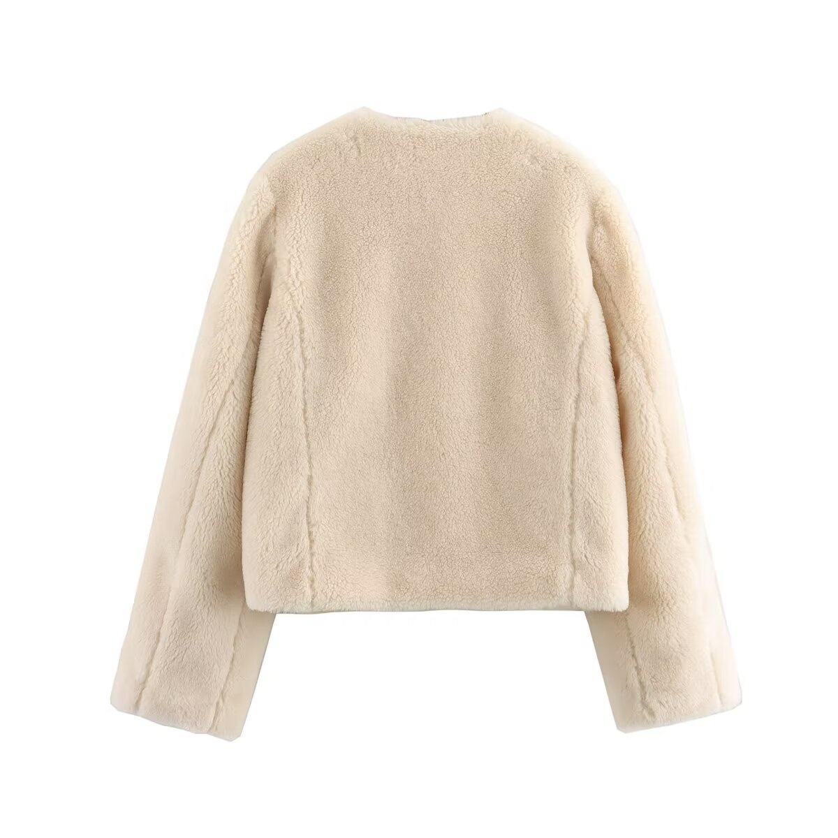 Solid Spring Buckle Fleece Jacket Winter Round Neck Fashion Faux Fur Coats for Ladies Natalia Home Fashion    Natalia Home Fashion