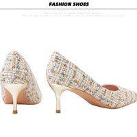 Simple Style New Fashion Sexy Wild Stiletto Metal Heels Pointed Toe Shallow Slim Bling Wedding Women Dress Pumps Shoes