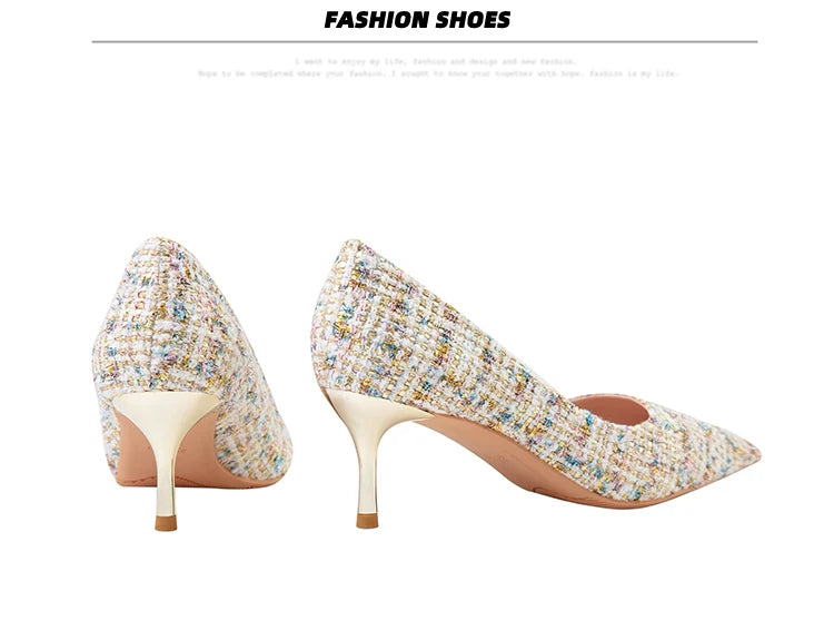 Simple Style New Fashion Sexy Wild Stiletto Metal Heels Pointed Toe Shallow Slim Bling Wedding Women Dress Pumps Shoes