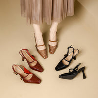Comfortable Platform High Heels French Style Square Head Thin Strap Mule Women's Shoes
