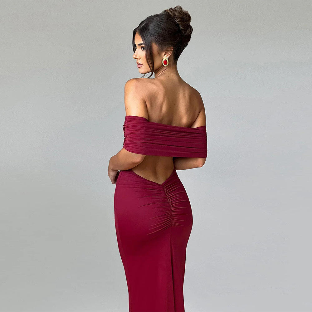 shoulder Sleeveless bodycon dress Club Party Long Dress Elegant Strapless Backless Sexy Maxi Dress