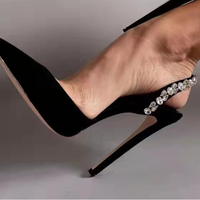 Rhinestone Shine Back Strap Pumps Pointed Toe Patent Leather High Heels Women Stiletto Heel Shallow Sandal - Natalia Home Fashion