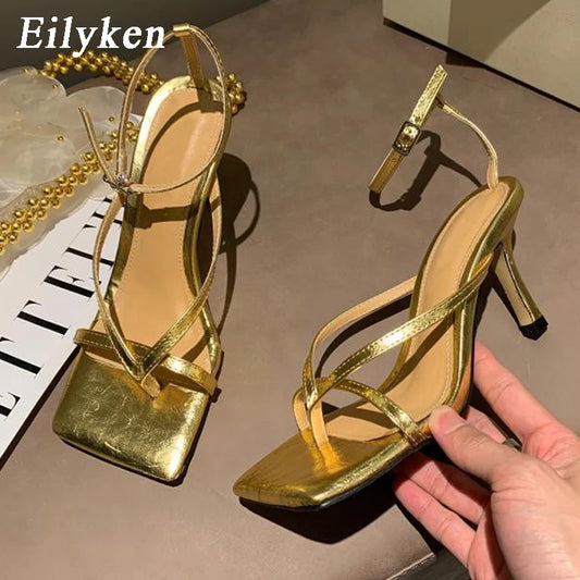 Square Head Ankle Strap Sandals Women Fashion High Heel Gladiator Narrow Band Party Dress Pump Shoes