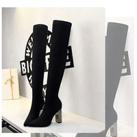Sexy Slim Over-the-Knee High Heel Knee High Boots Women Long Boots Metal Heel Shoes