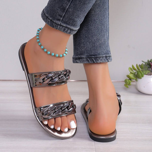 Women Slippers Summer Fashion Gold Sexy Elegant Flat Sandals Women Sandals Lightweight Comfortable Women Slippers Slides Natalia Home Fashion    Natalia Home Fashion