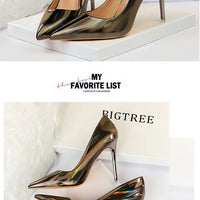 Women 10.5cm High Heels Valentine Pumps Luxury Glossy Stripper Stiletto Wedding Bridal Fetish Shoes