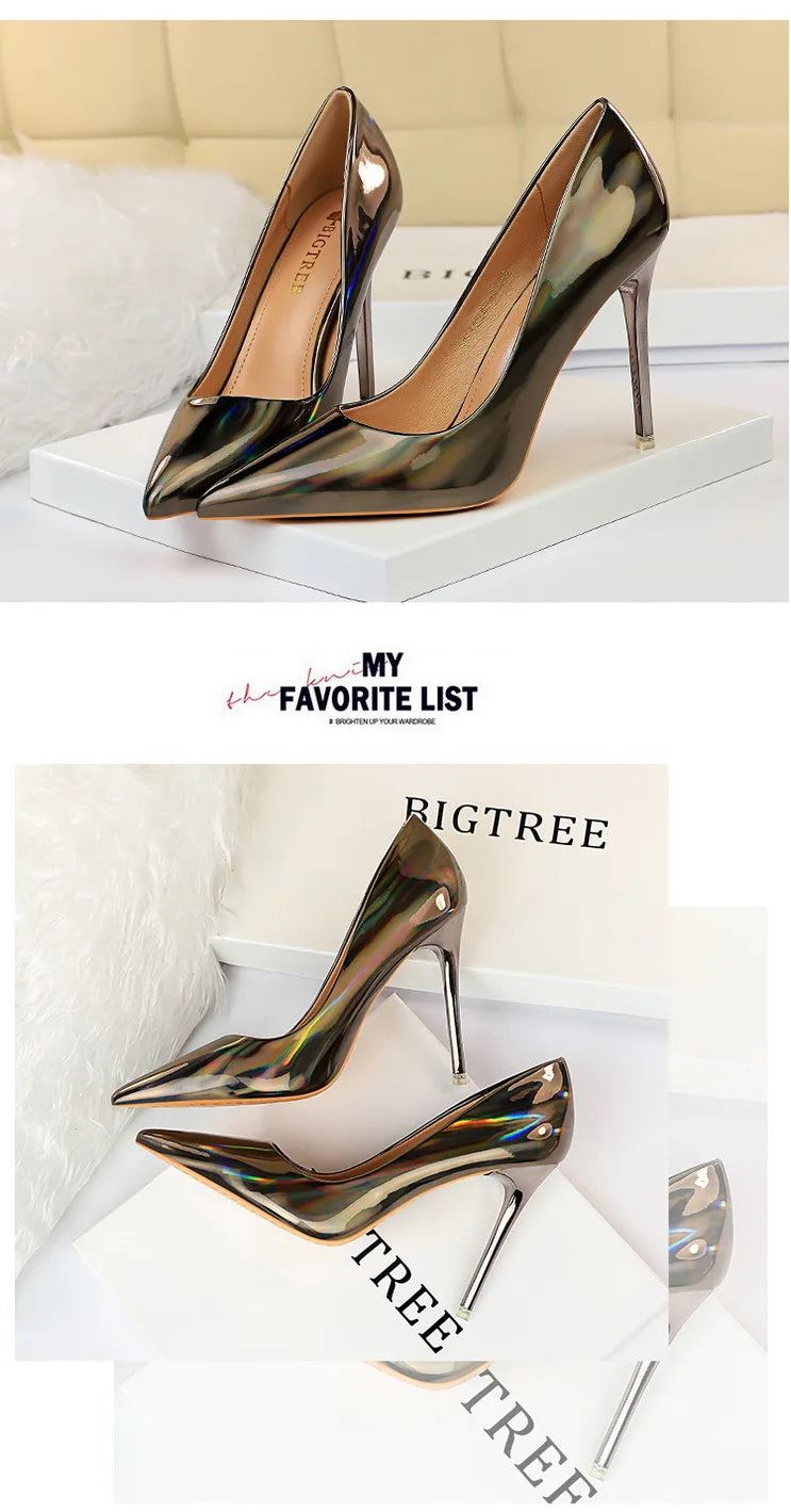 Women 10.5cm High Heels Valentine Pumps Luxury Glossy Stripper Stiletto Wedding Bridal Fetish Shoes