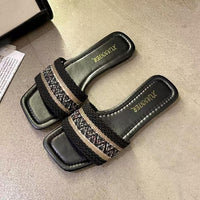 Fashion Women's Slippers Versatile Straw Woven Retro Flat Sandals Ethnic Casual Classic Flip Flops
