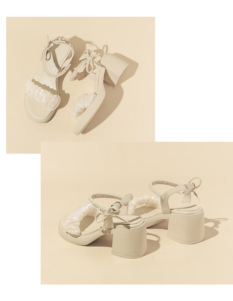 Women's Sandals Summer Fairy Style Thick Heel Waterproof Platform Wide Strap Casual Sweet round Toe PU Leather Rubber Sole