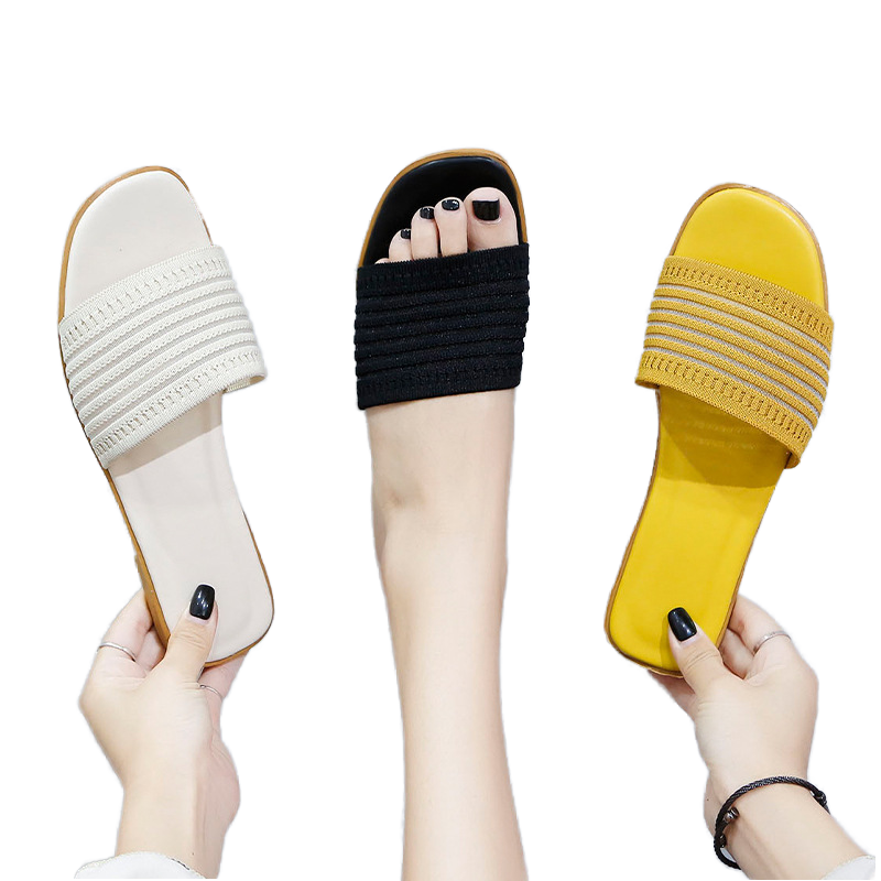 Women's Open Toe Summer Flat for Slippers Fashion Knitting Lazy Trendy Fashion Slides