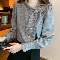 Elegant Plaid Long Sleeve Women's Shirt Vintage Design Simple Style Ageless Fashionable Top Quality Material