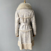 Genuine Sheep Shearling Trench Coat Fluffy Big Real Fox Fur Collar Winter Long Natural Leather Coat for Women Natalia Home Fashion    Natalia Home Fashion