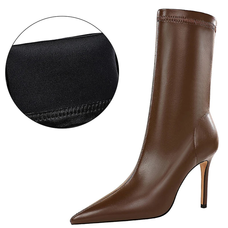 Leather Boots Women Ankle Boots Autumn Winter Boots Women High Heels Short Boots Ladies Booties