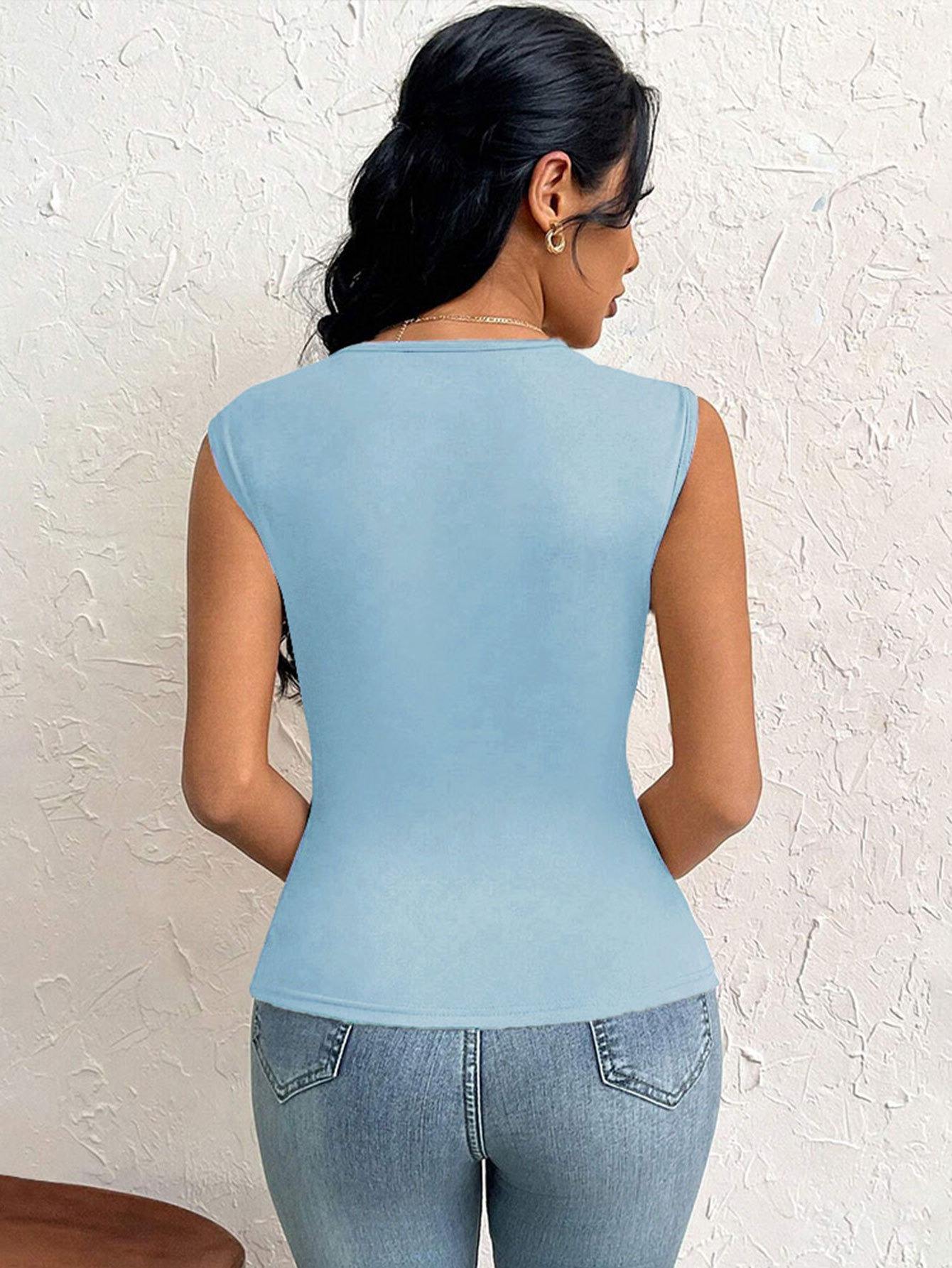 Spring Summer Elegant Stylish Daily Dating Casual Women's Sleeveless Tops Side Ruched Asymmetric Hem One-Shoulder Cut out