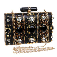 Women's Black Crystal Clutch Purse Luxury Formal Cocktail Party Evening Bag High Fashion Bead Diamonds Handbags