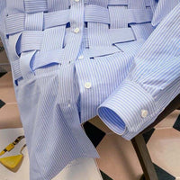 Blue Long Sleeved Striped Shirts for Women Polo Neck Cool and Elegant Women's Shirts