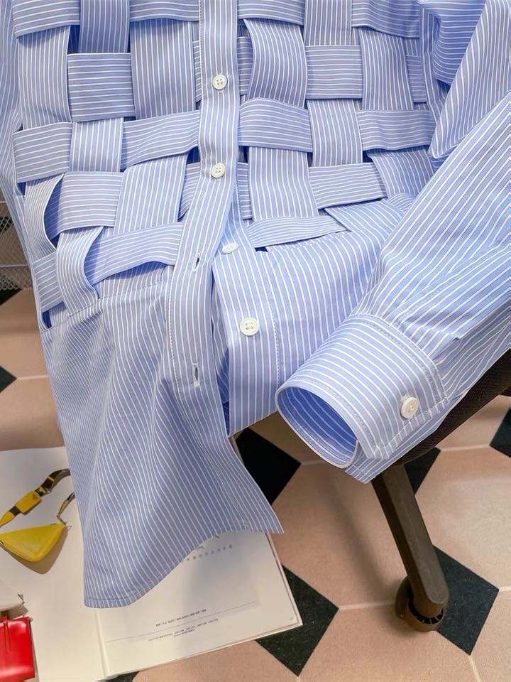 Blue Long Sleeved Striped Shirts for Women Polo Neck Cool and Elegant Women's Shirts