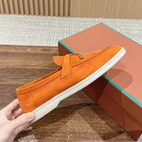 Summer Walk Moccasins Suede Loafers Shoes Women Spring Autumn Fashion Causal Leather Metal Pendant Flat Mules Shoes