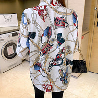 Fashion chain print ladies shirts Spring Women Blouses Long Sleeve Shirts Tops
