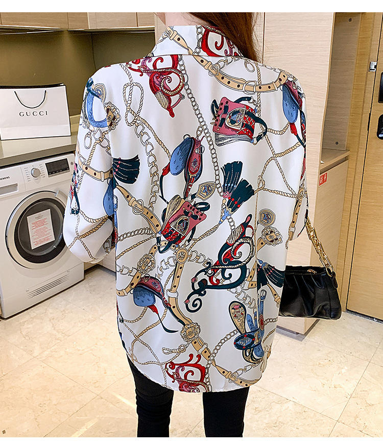 Fashion chain print ladies shirts Spring Women Blouses Long Sleeve Shirts Tops