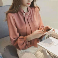 Summer Style Ring Buckle Design Lantern Sleeve Hooded Chiffon Long Sleeve Base Shirt Women's Top