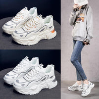 Casual Sporty Women's Shoes Fashion Versatile Thick Sole Increased Height Lightweight Breathable White Shoes