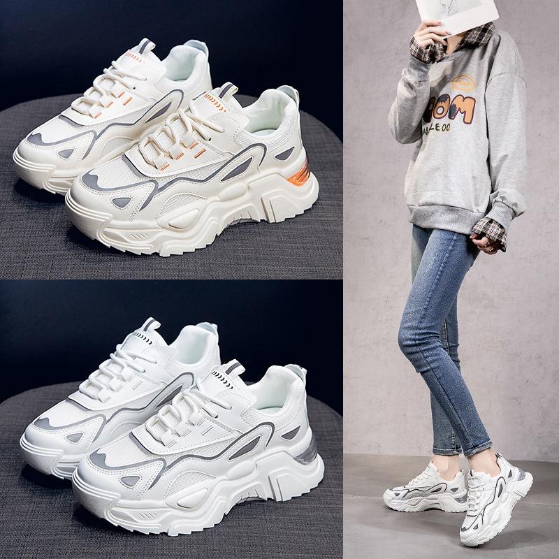 Casual Sporty Women's Shoes Fashion Versatile Thick Sole Increased Height Lightweight Breathable White Shoes