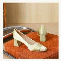 Elegant Satin High Heels Square Toe Slip-On Chunky Heel Comfortable Women's Shoes for Party Fashion Footwear