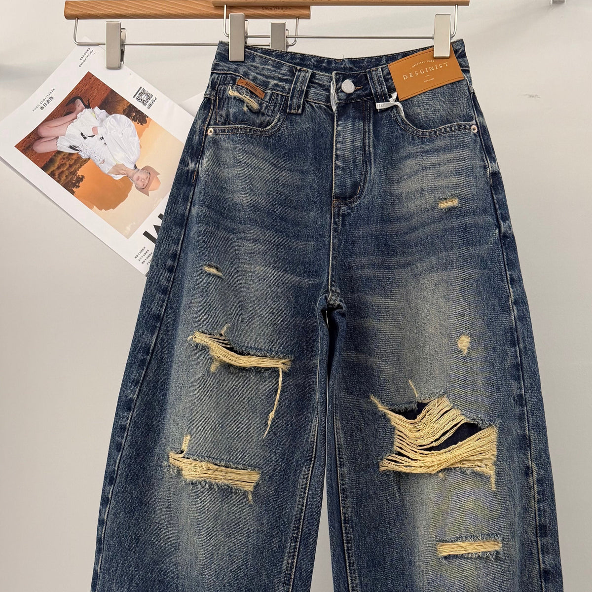 Irregular Hole Vintage Jeans Women Distressed Washed Wide Leg Loose Denim Pants Natalia Home Fashion    Natalia Home Fashion
