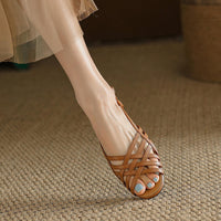 Retro Style Roman Woven Sandals Women Flat Low Heel Pure Color Breathable Casual Shoes Flats - Natalia Home Fashion