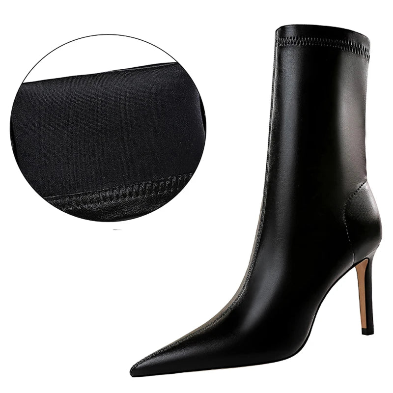 Leather Boots Women Ankle Boots Autumn Winter Boots Women High Heels Short Boots Ladies Booties