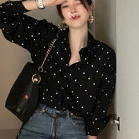 Chic Polka Dot Long Sleeve Shirt Women's Turn-down Collar French Style Simple Design Spring Summer New Arrival