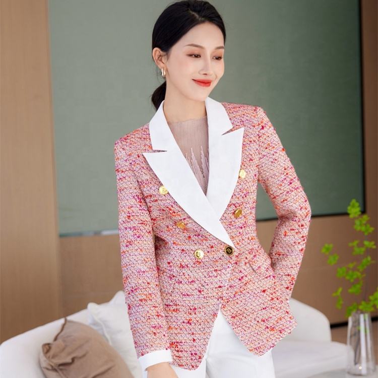 Fashion Red Plaid Ladies Blazer Jacket Women Long Sleeve Single Breasted Female Casual Coat