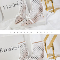 Fashion Women Ankle Boots Pointed Toe Short Pointed Toe Bow Design Thin Low Heels Back Zipper Fashion Boots Air Mesh Boots