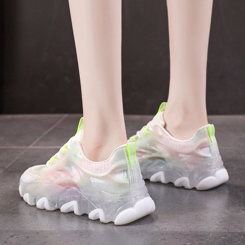 Women's Mesh Dad Shoes Breathable Running Sports Sneakers Hollow out Casual Glow in Dark Chunky Rubber Sole