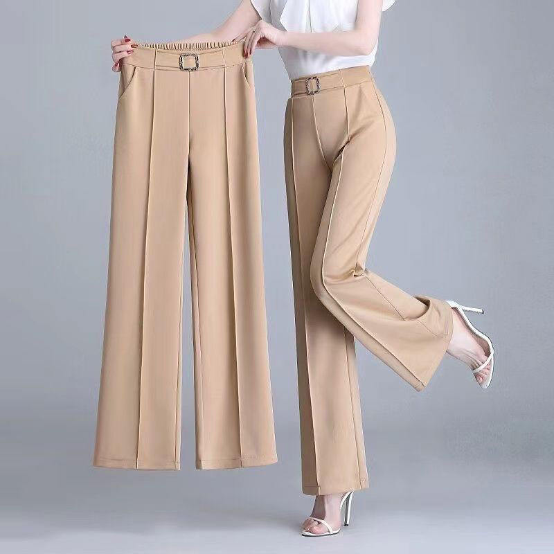 High Waist Wide Leg Ice Silk Pants Women's New Style Thin Loose Straight Cut Versatile Nine Point Long Trousers