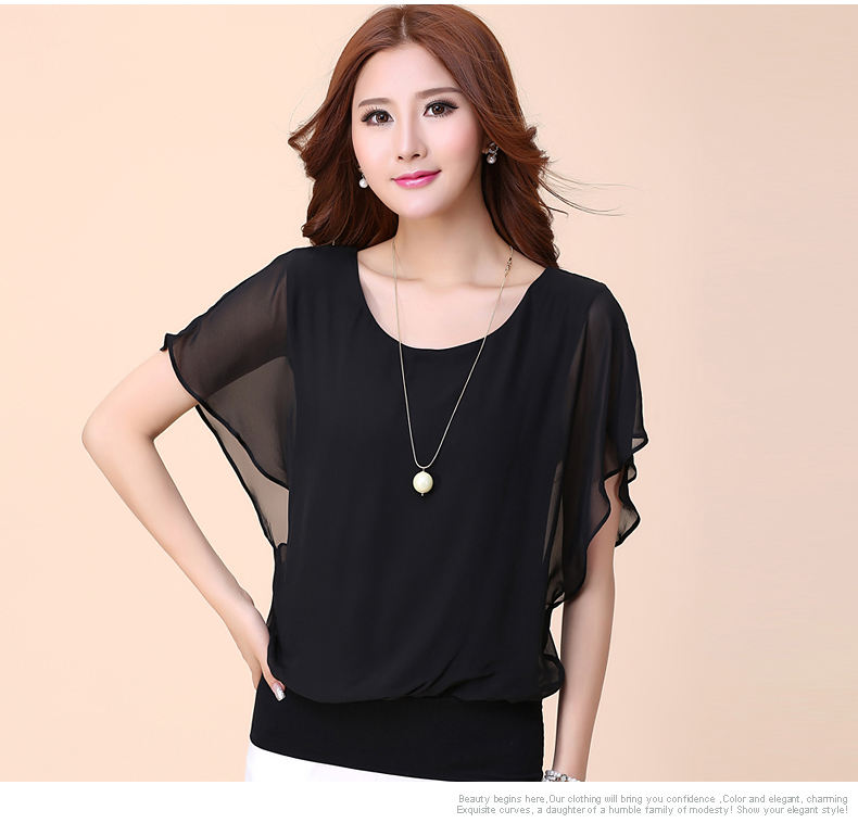 Women's Clothing Chiffon Short Sleeve Bat Wing Shirt Loose Fit Slimming T-Shirt For Women Natalia Home Fashion    Natalia Home Fashion