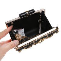 Women's Black Crystal Clutch Purse Luxury Formal Cocktail Party Evening Bag High Fashion Bead Diamonds Handbags