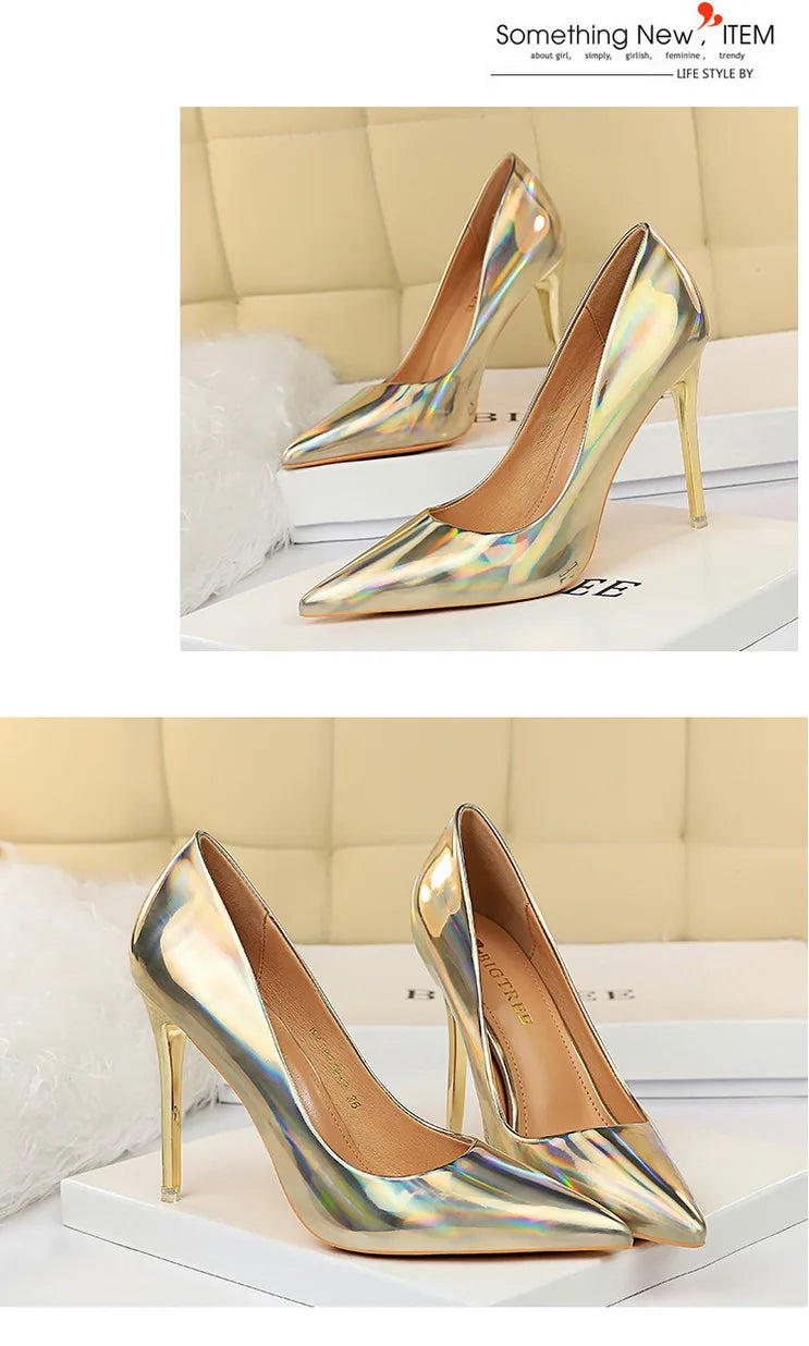 Women 10.5cm High Heels Valentine Pumps Luxury Glossy Stripper Stiletto Wedding Bridal Fetish Shoes