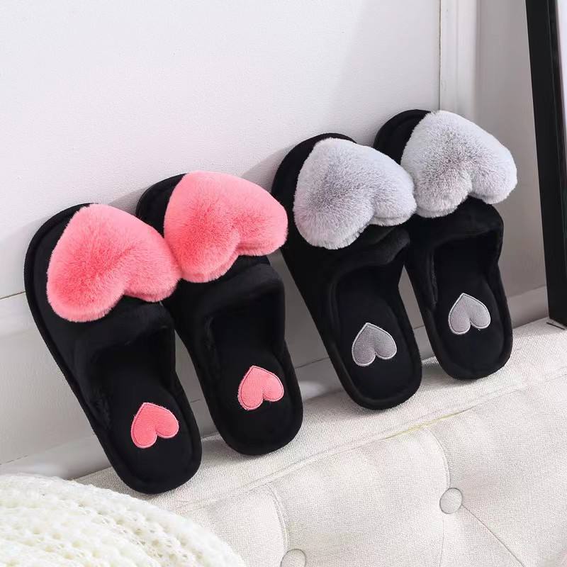 Warm Cotton Slippers Women's Cartoon Peach Heart Design Floor Anti-slip Home Slippers For girls - Natalia Home Fashion