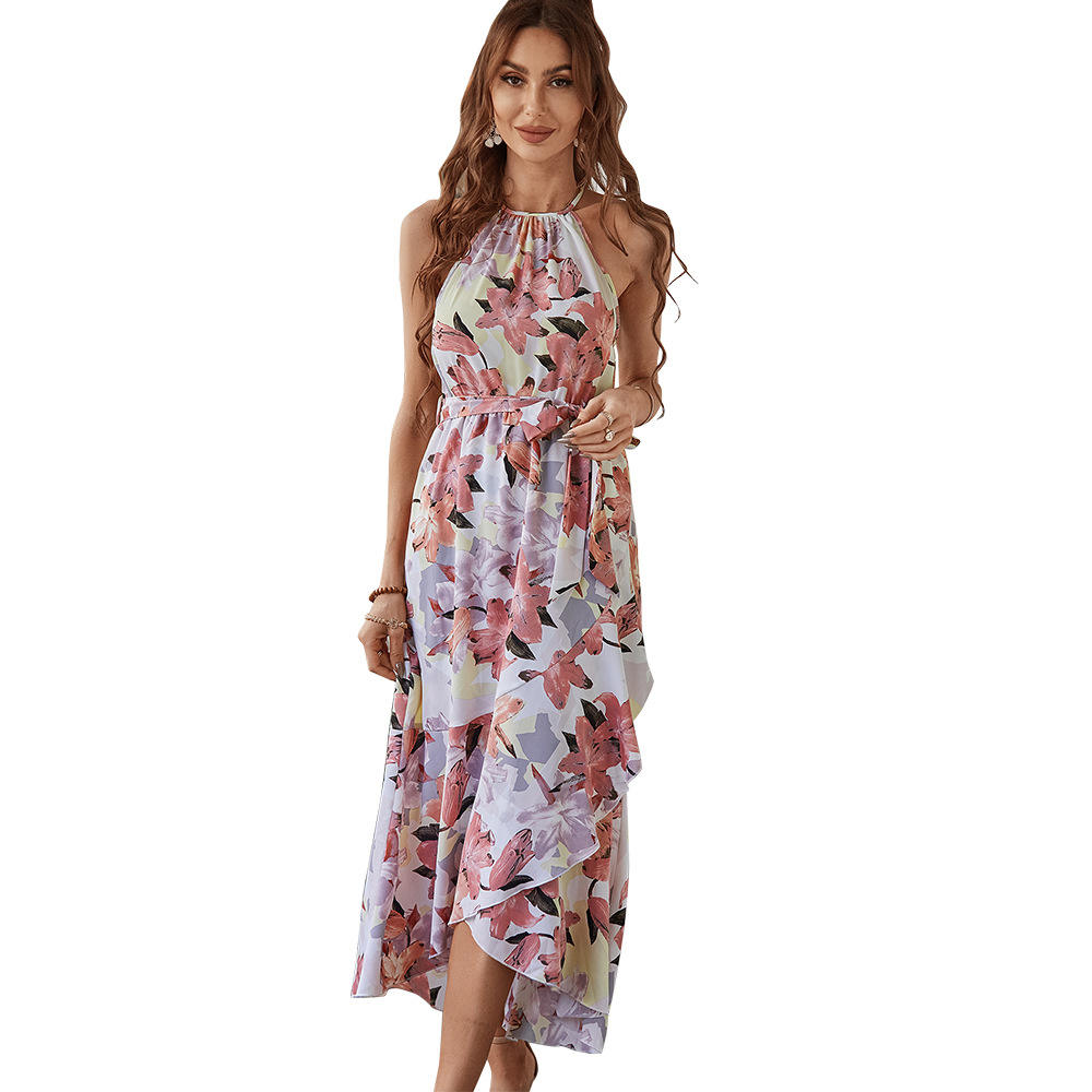 Women's Summer Dress Female Strap Long Sundress Sexy Flower Print Backless Maxi Dresses Lady Casual Sleeveless